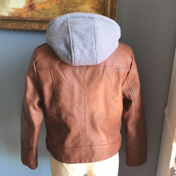 Sebby brown faux leather, black faux fur with gray hoodie jacket size L Juniors - Picture 2 of 15